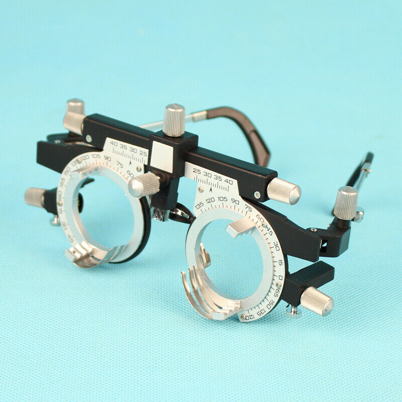 Fully adjustable optometry trial frame with pupillary distance dial