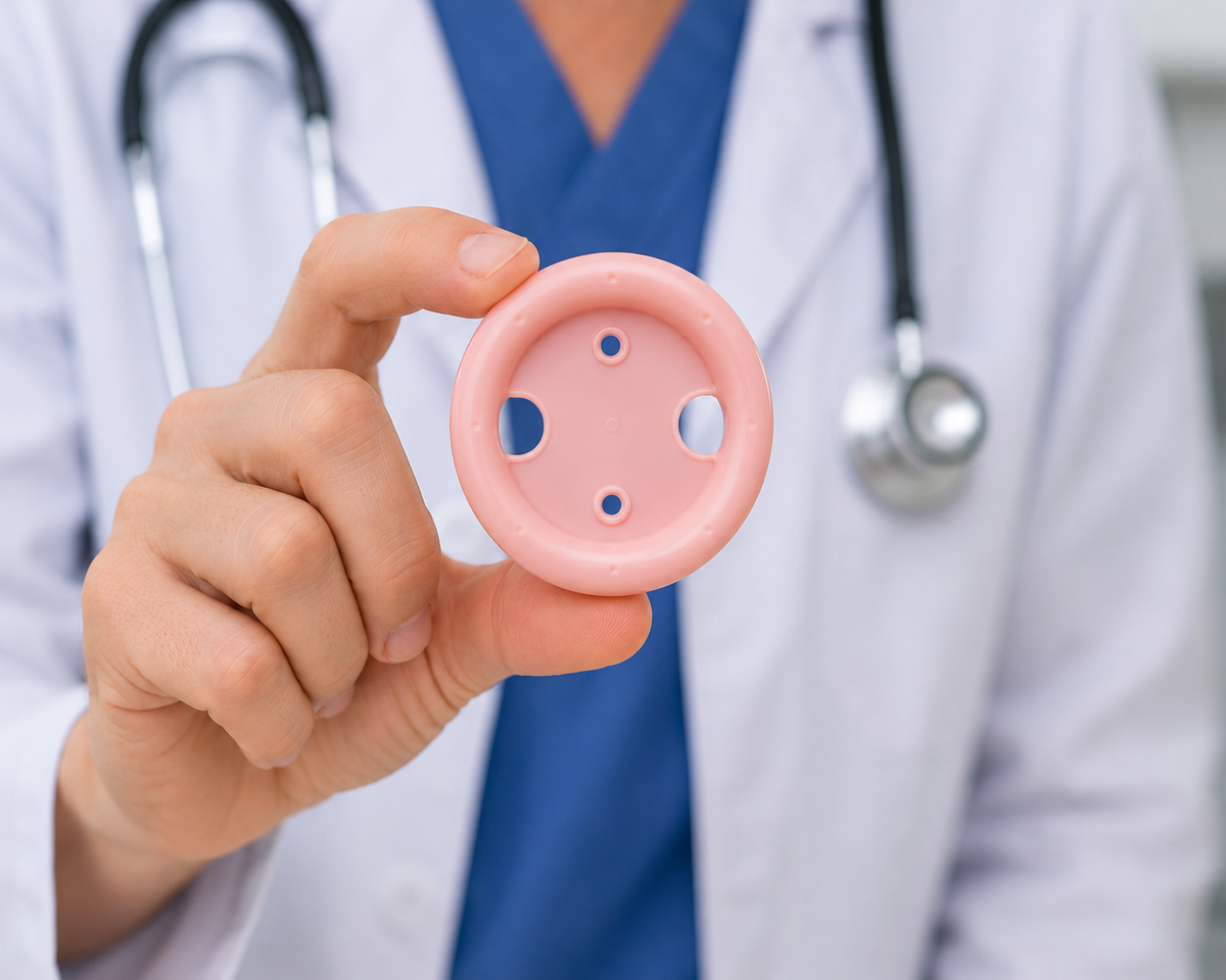 SciMed Premium Pink Flexible Ring Pessary with Support — flesh-tone medical-grade silicone, FDA Class II cleared, sizes 0–7