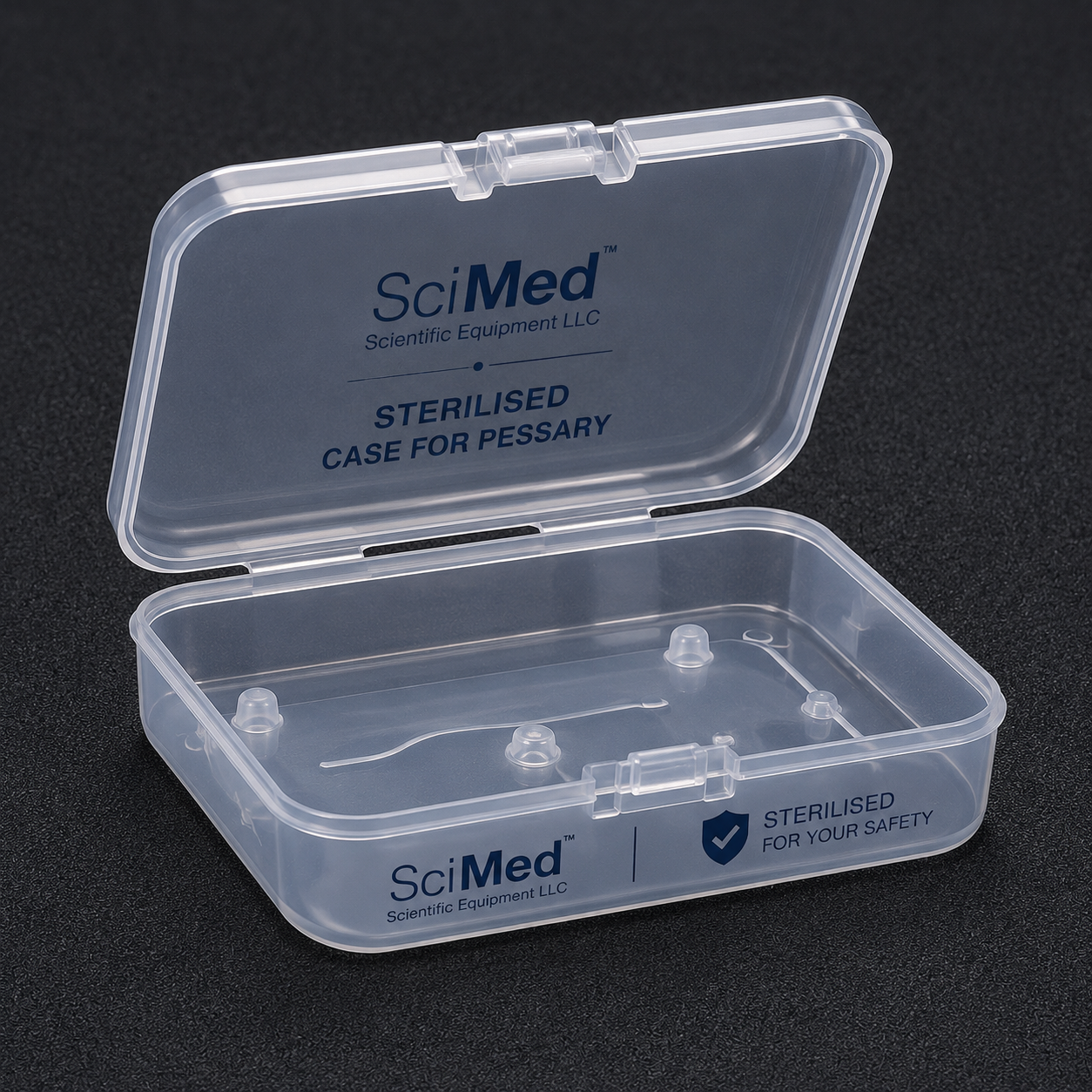 SciMed branded Pessary Storage Case — available as a $9.99 add-on with your 3-Size Right-Size Pack (case sold separately at $19.99). Doctor-recommended clean, dry, protected storage between wears.