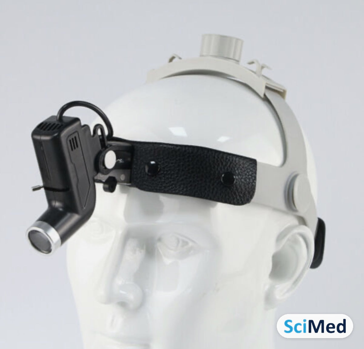 SciMed ENT LED headlight – Black, worn front view
