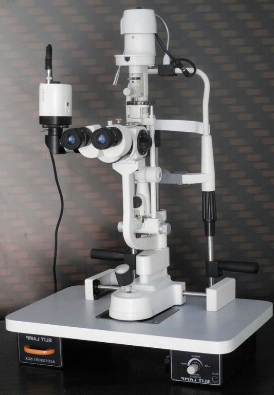 SLIT LAMP HAAG STREIT TYPE 5 STEP, APPLANATION TONOMETER BEAM SPILTTER & CAMERA