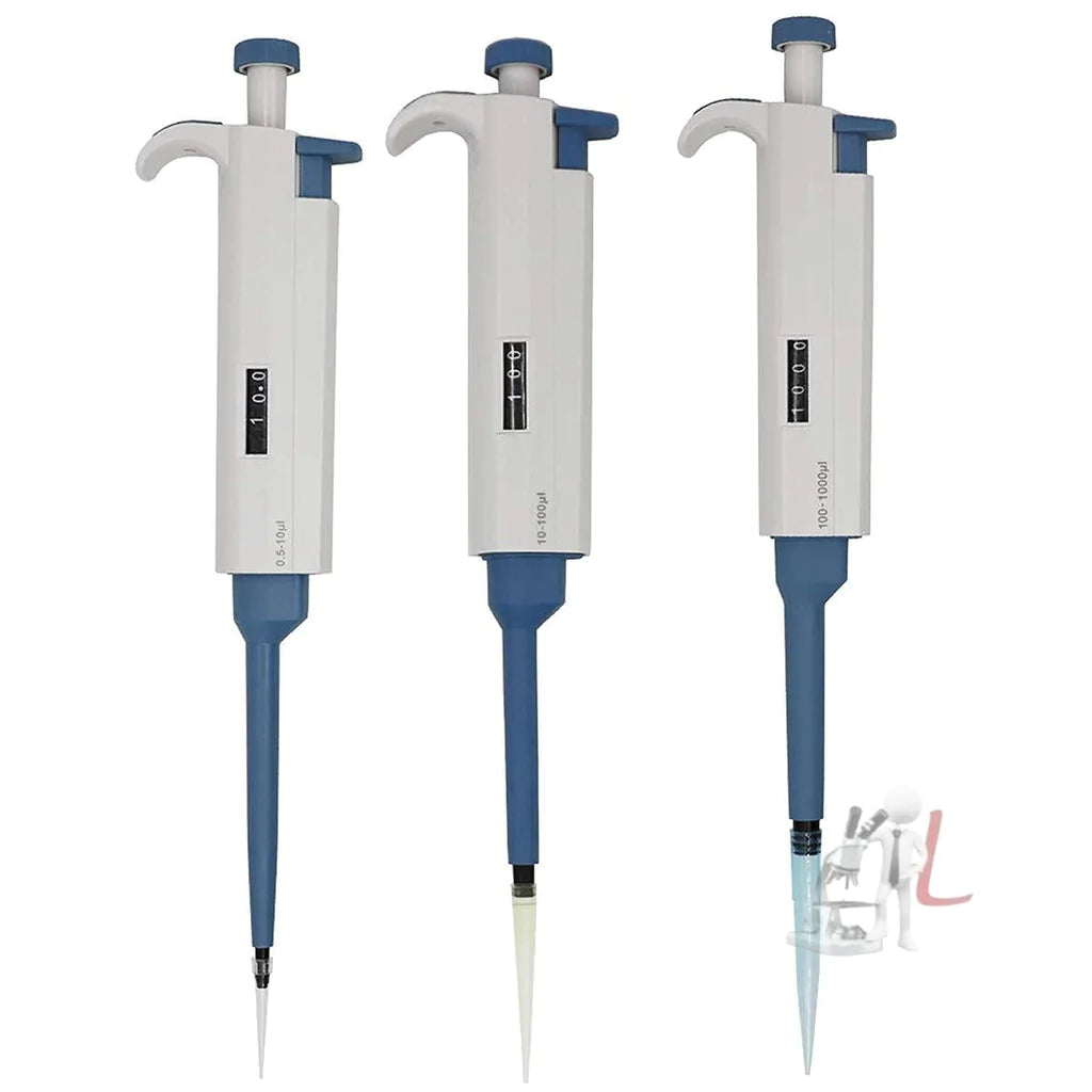 Fully Autoclavable 3 Piece Adjustable Micropipette Set (5-50ul, 10-100ul, 100-1000ul), with Universal Tip Cone